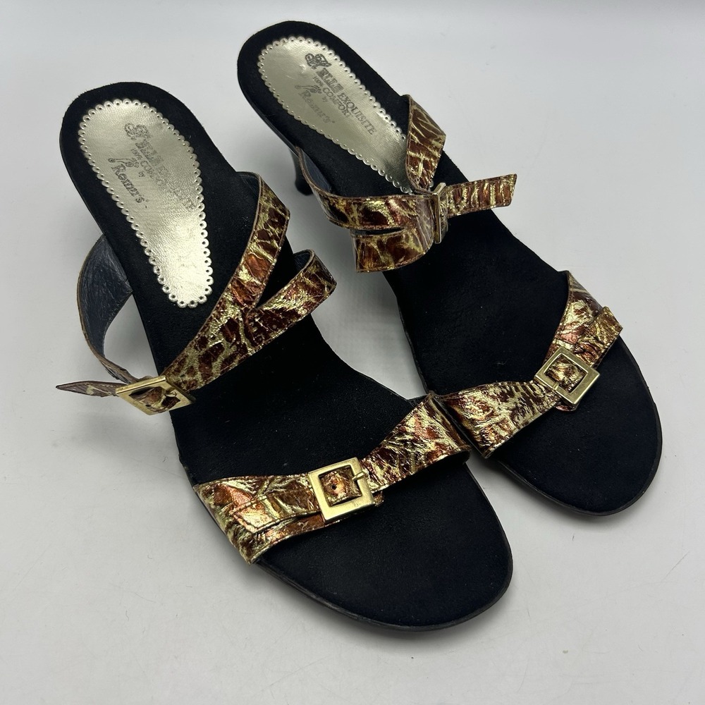 Romus Sandals Heels Women 10 Helle Exquisite 100% Comfort Gold EU 41 Animal 3"